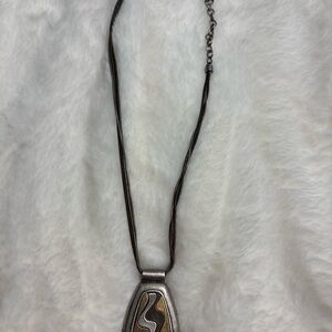Vintage Chico’s Silver-Tone Pendant Necklace with Gold & Black Accent